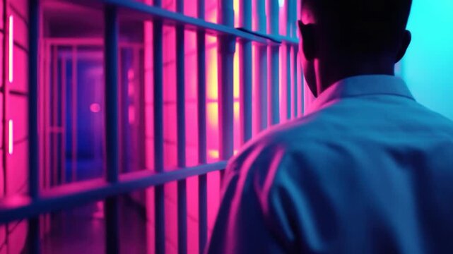 A person waiting outside prison walls, possibly visiting an inmate or awaiting a loved one's release