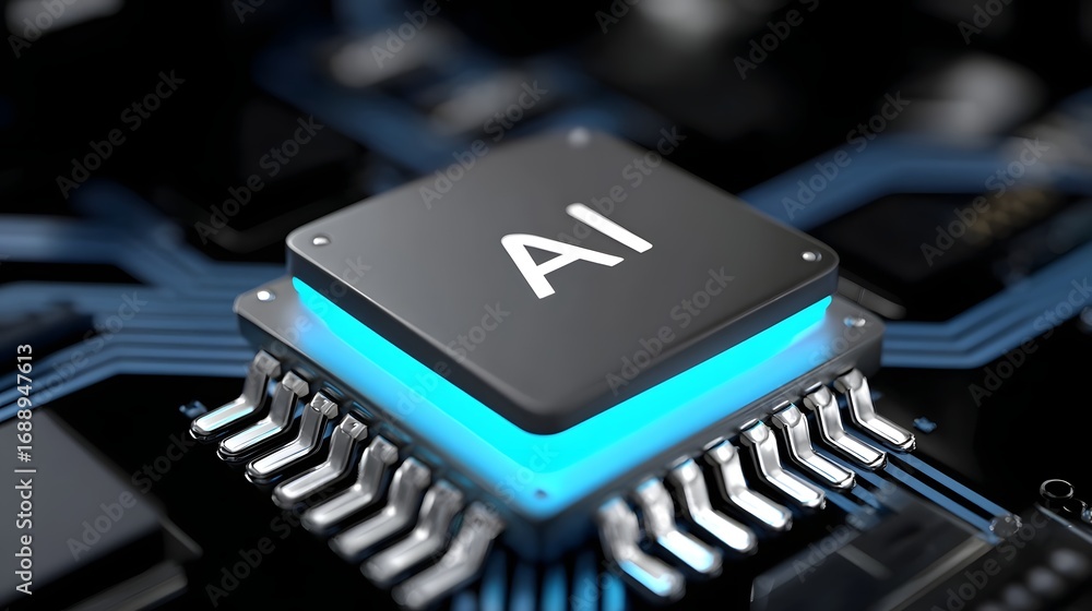 Aufkleber close-up view of a powerful intelligence microprocessor chip mounted on a complex electronic circuit