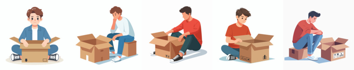 vector of a man opening a cardboard box