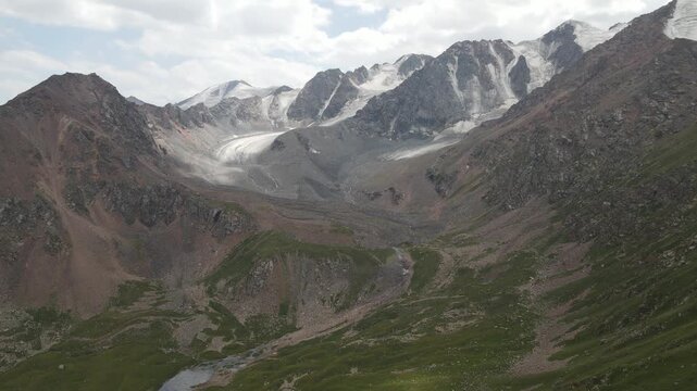 The aerial view of the Tien Shan Mountains in Kyrgyzstan