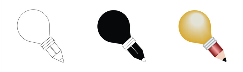 Vector illustration of the pencil with the light of the bulb