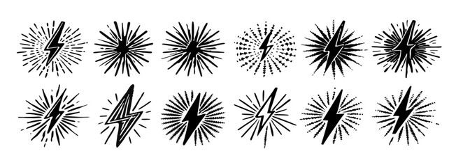 Lightning Bolt Burst Sunburst Icons: 12 Retro Designs