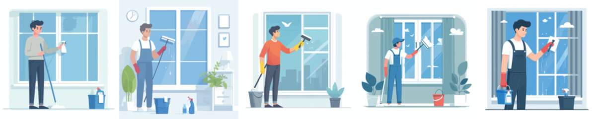 Obraz premium vector of a man cleaning a window glass