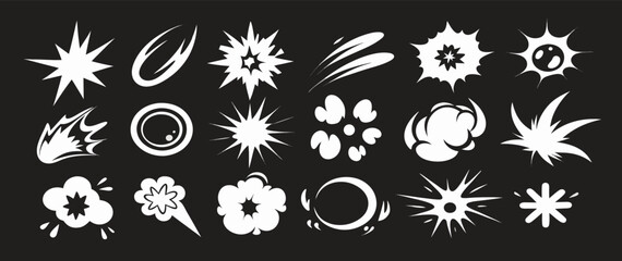 Cartoon Comic Book Explosion Effects: White on Black Background