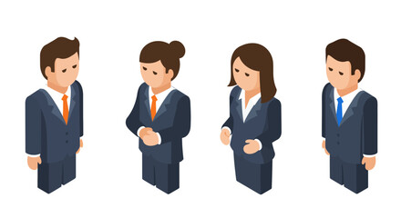 Isometric business people in formal attire on white background