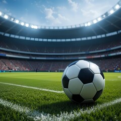 Soccer Ball on Field in a Stadium, Ready for Game