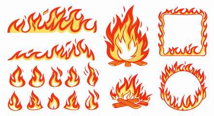 Cartoon Fire Flames Graphics: Set of Animated Fire Designs