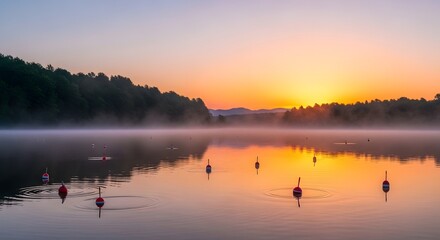 Naklejka premium Sunrise over peaceful lake with reflection