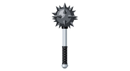 Medieval Mace with Spiked Head and Silver Handle.
