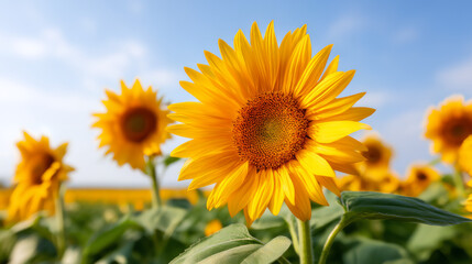 Obraz premium Sunflower Field Under Clear Blue Sky
