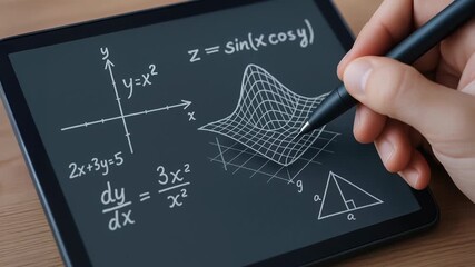 Handwritten mathematics tablet stylus handwriting calculus derivative graph surface hand writing math equation tablet engineering education - Powered by Adobe