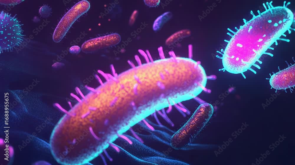Aufkleber microscopic view of bacteria and viruses floating in a dark environment
