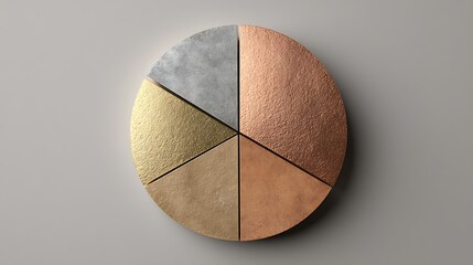 Solid gold and copper pie chart with metallic segments

