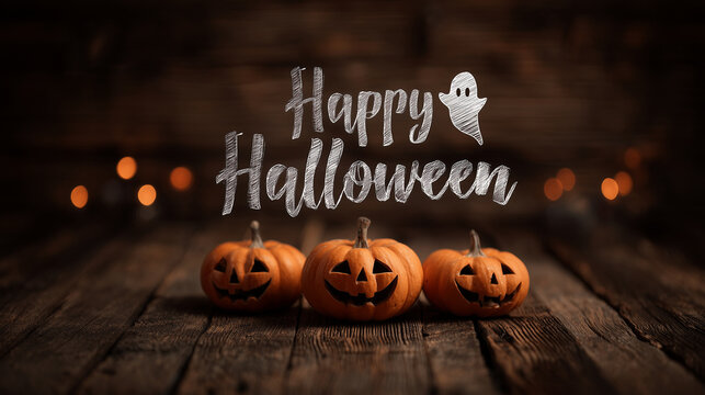 Rustic pumpkin pile with modern Halloween typography design, ghost icon in text, festive seasonal background. halloween typography, halloween pumpkins, halloween text, halloween gh