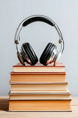 Listening to a story on a pile of old books.