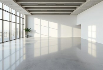 Obraz premium Sleek polished concrete floor in minimalist modern interior, elements, house