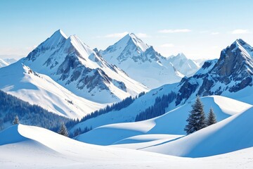Majestic Snow-Covered Mountain Range in Winter Sunlight