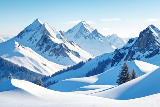 Majestic Snow-Covered Mountain Range in Winter Sunlight