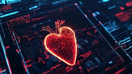Digital hologram of human heart showing medical scan data analysis - Powered by Adobe