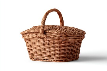 Oval wicker picnic basket, light brown, simple design
