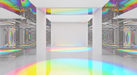 Modern Art Gallery with Rainbow Light Reflections.