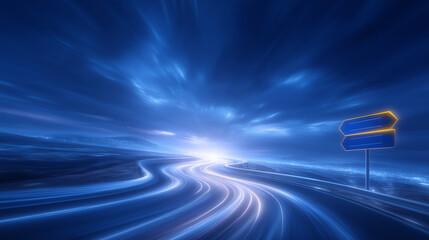 Road signs pointing old path to a new glowing highway, symbolizing permanent 301 redirect in SEO. 301 redirect, SEO redirection, website migration, permanent redirect, SEO best pra