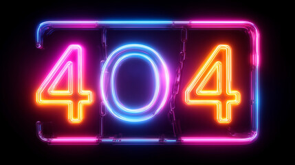 Broken web page with a giant "404" glowing in neon lights, symbolizing page not found error. 404 error, SEO issue, page not found, broken links, website error