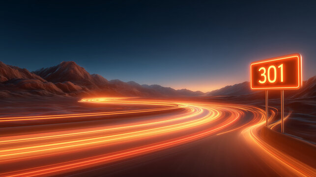 Road signs pointing old path to a new glowing highway, symbolizing permanent 301 redirect in SEO. 301 redirect, SEO redirection, website migration, permanent redirect, SEO best pra