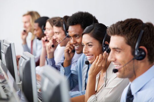Diverse Team of Customer Service Representatives in a Call Center