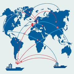 Global Network Connections Illustrated on World Map