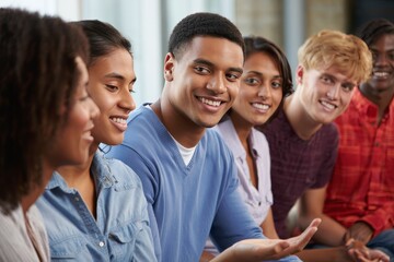 Diverse Group of Young Adults Chatting and Laughing Together