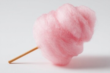 Pink cotton candy on a stick against a plain background (1)