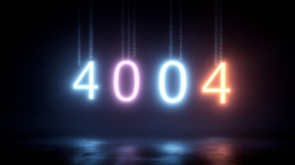 Creepy glowing "404" numbers floating in the dark, symbolizing a missing page error.