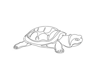 Turtoise in single outline illustration. Continuous line art drawing of big turtle. Editable stroke.