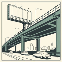 Modern Highway Overpass with Empty Billboard and Cityscape