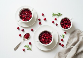 Cranberry sauce served in vintage tableware with fresh cranberries  