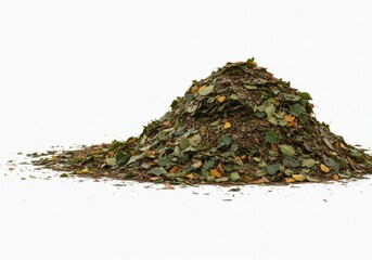 Pile of dried leaves ready for yard cleanup on white background  