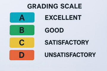 Grading scale poster with B C D rating bars representing education engineering innovation and clear assessment guidance for performance evaluation