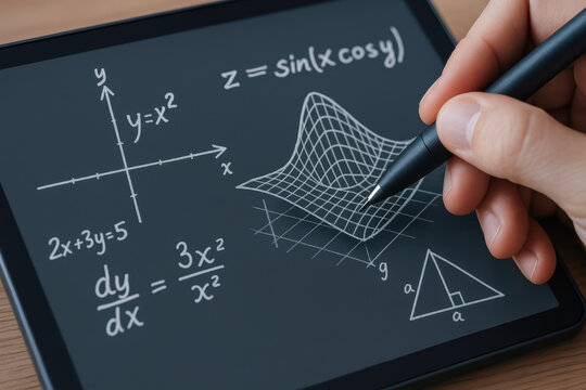 Handwriting mathematics on tablet with calculus graph engineering education innovation inspiring learning - Powered by Adobe
