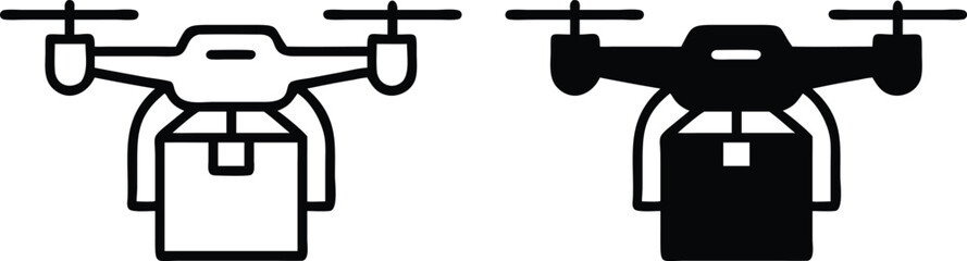 Drone Delivery Icon, Package Quadcopter Symbol, Logistics Technology Vector, Aerial Shipping Illustration