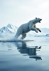 Fototapeta premium Conceptual Double Exposure - Polar Bear Plunge Day, Majestic Polar Bear in Arctic Landscape Swimming Through Crystal Clear Water