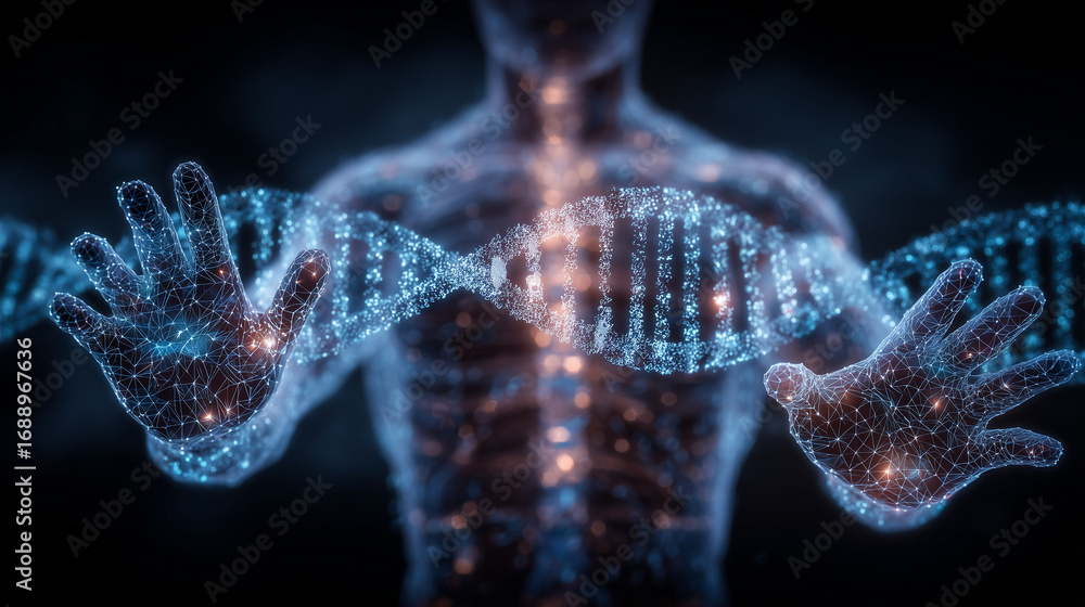 Poster advanced biotechnology laboratory using ai and bioinformatics to create a holographic human model, a