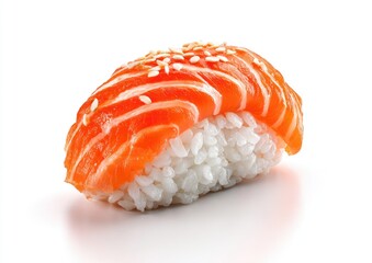 Close-up of a salmon nigiri sushi piece