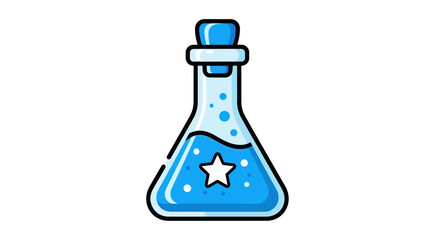 Cartoon Blue Potion Bottle with Star, Conical Flask Design.