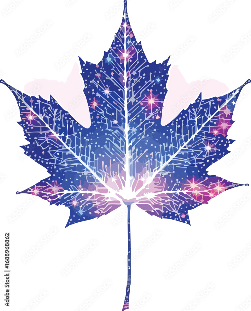 Aufkleber digital galaxy maple leaf with circuit board pattern and stars on white background technology.