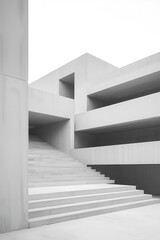 Obraz premium The modern outdoor wedding scene features rectangular and box-shaped architecture, geometric structures, and clean lines, evoking a minimalist, elegant atmosphere in black and white.