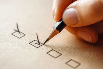 Close up of focused middle aged woman checking boxes on a list