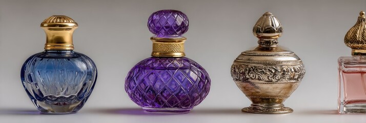 Decorative perfume bottles in varying colors