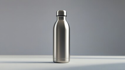 Mockup of a steel thermos in the shape of a bottle.