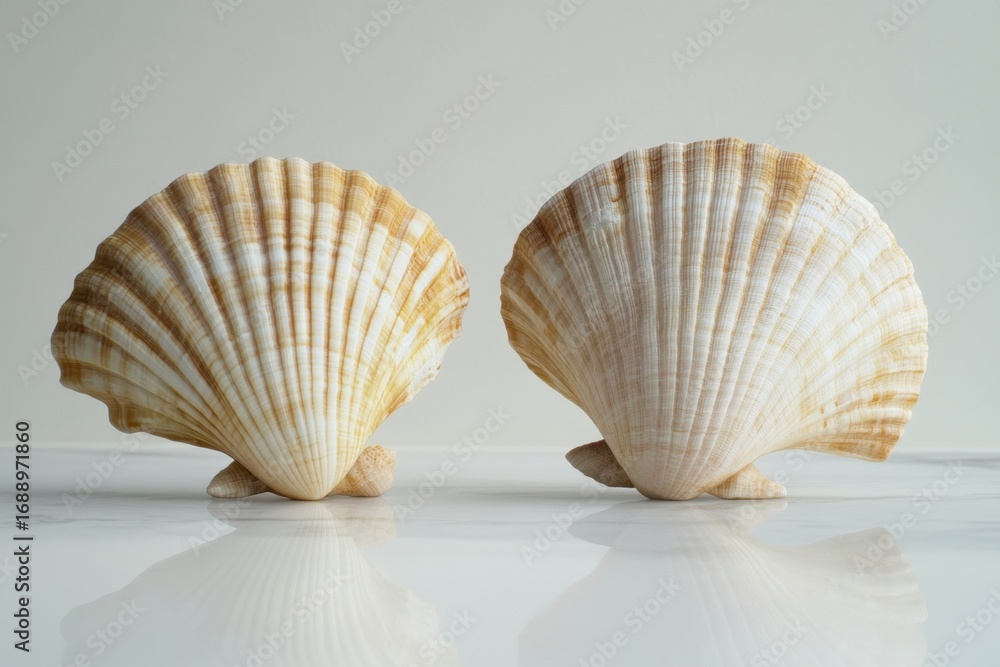 Aufkleber unique seashells display with intricate patterns against a neutral backdrop